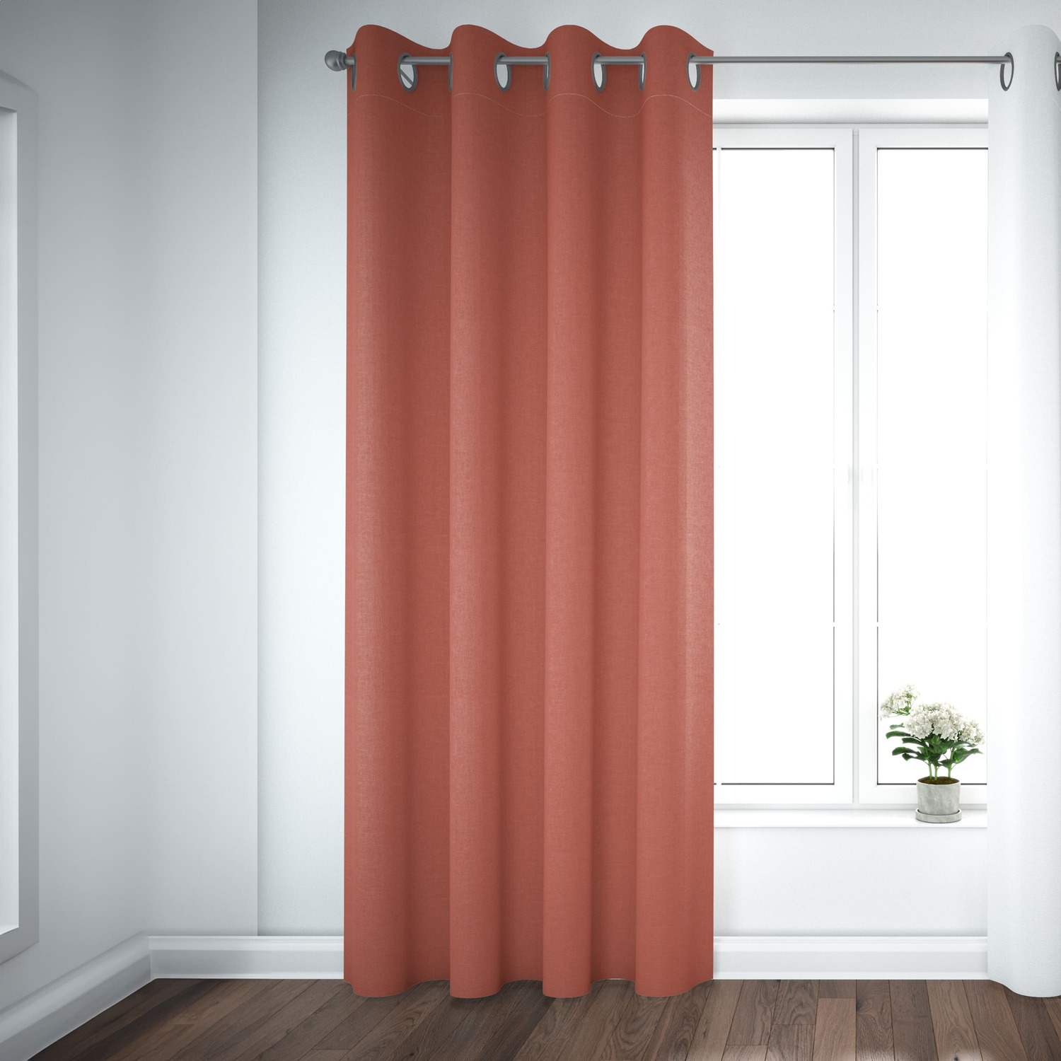 COTTON CURTAIN SOLID TERRACOTTA 140X260 WITH EYELETS