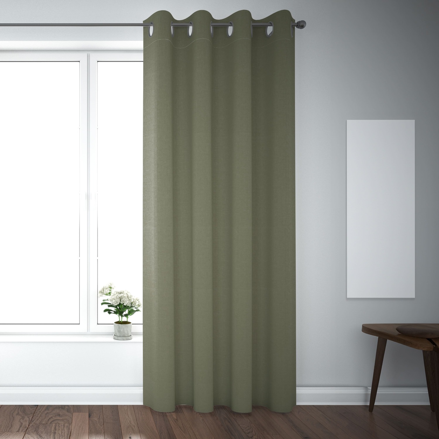 COTTON CURTAIN SOLID DARK KHAKI 140X260 WITH EYELETS