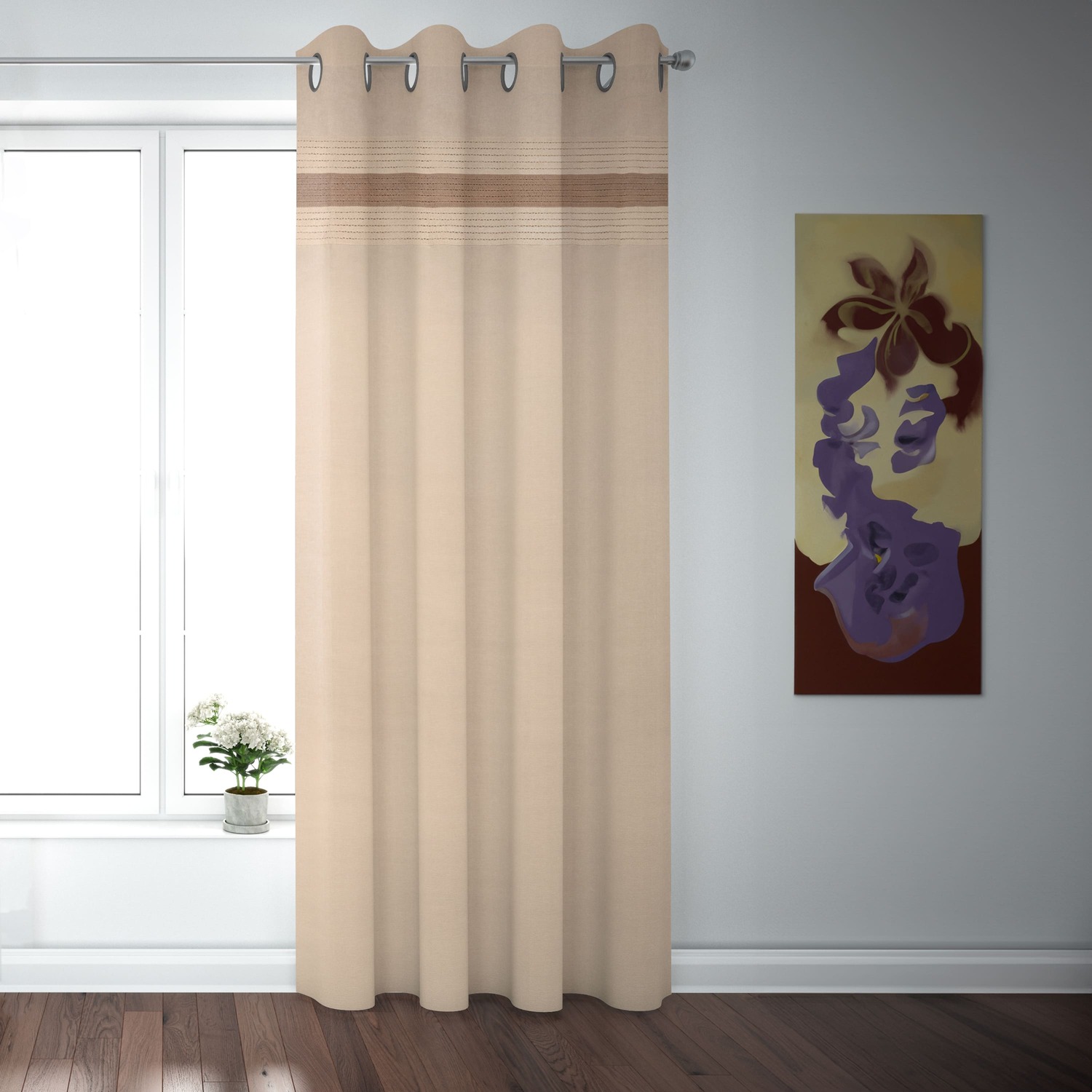 COTTON CURTAIN NATURAL-BEIGE CROCHET 140X260  WITH EYELETS