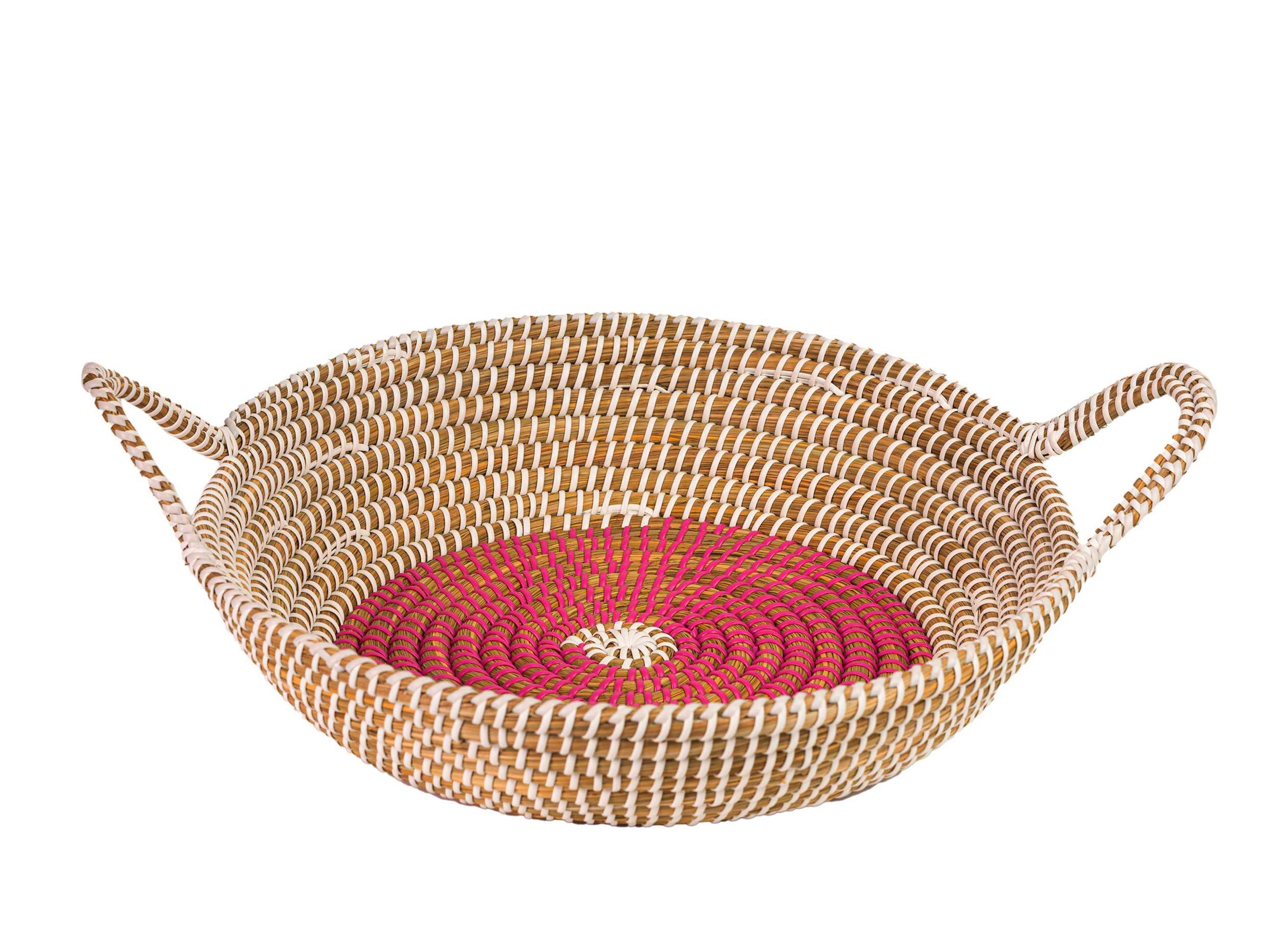 STRAW AND PLASTIC TRAY NATURAL&WHITE 30X6