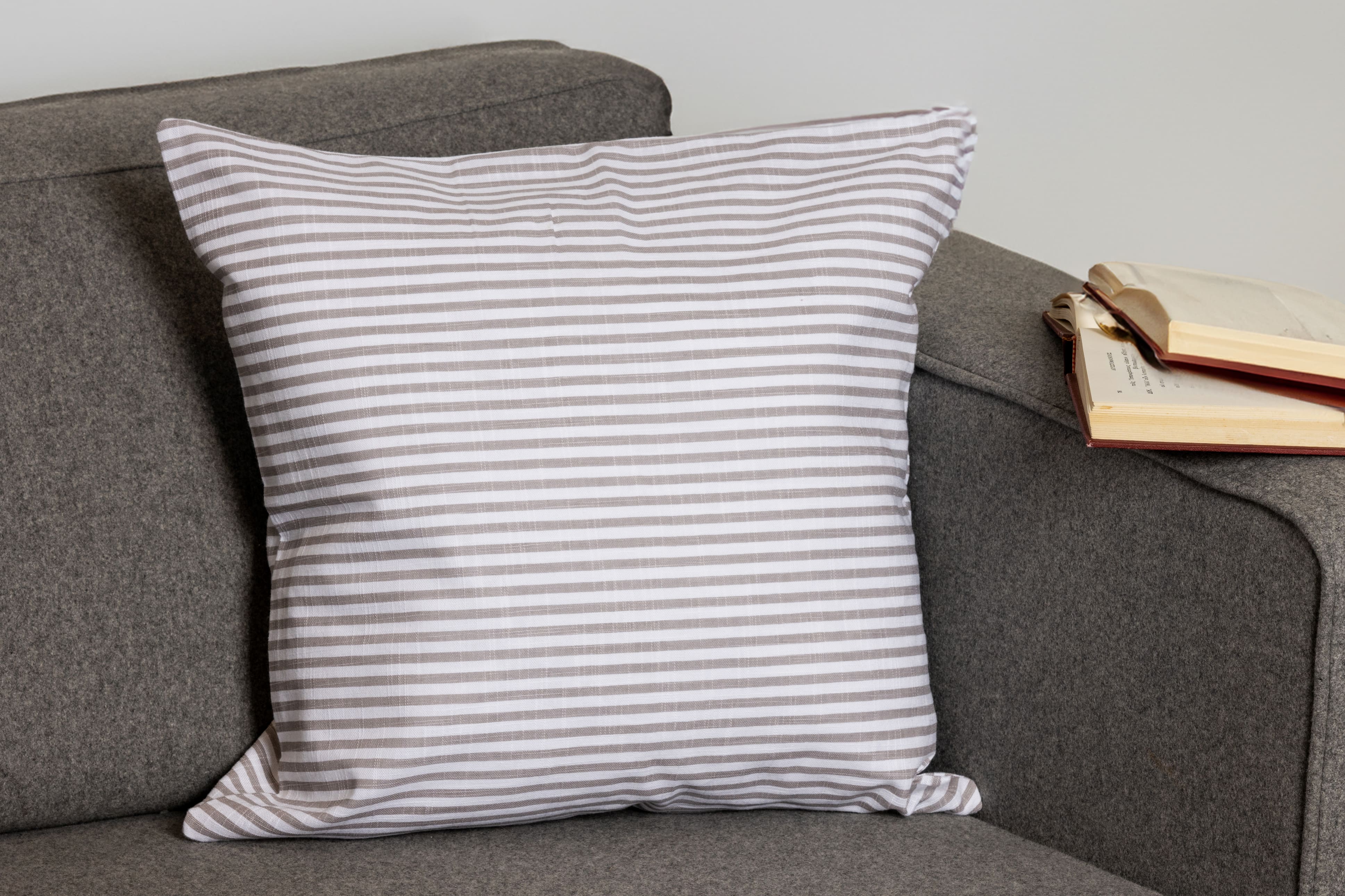  COTTON CUSHION 60x60 BEIGE WITH GREY STRIPES