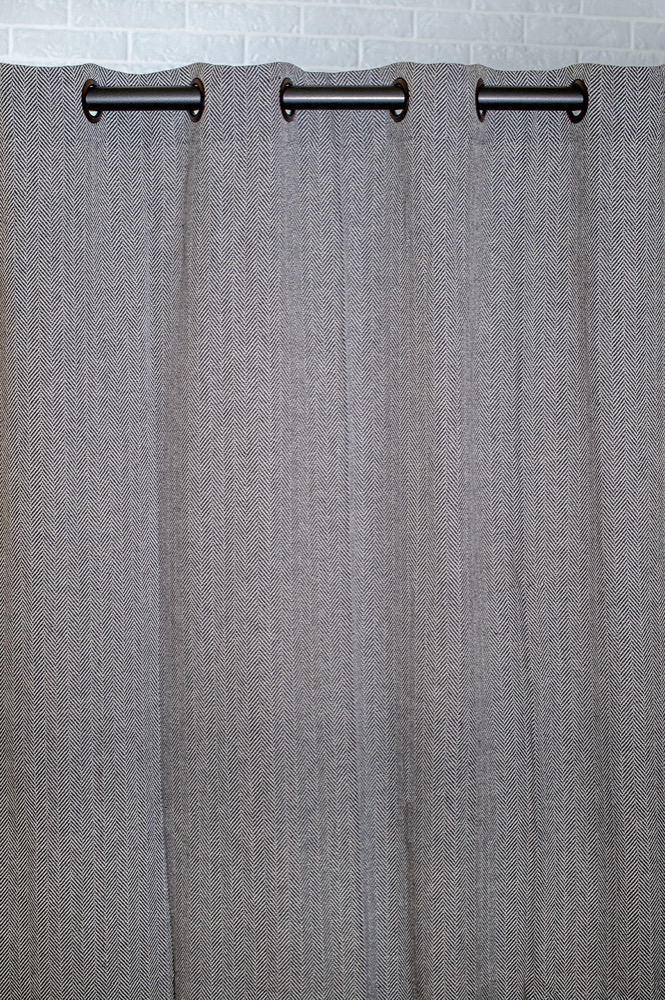 COTTON CURTAIN GREY HERRINGBONE  140Χ260 WITH EYELETS