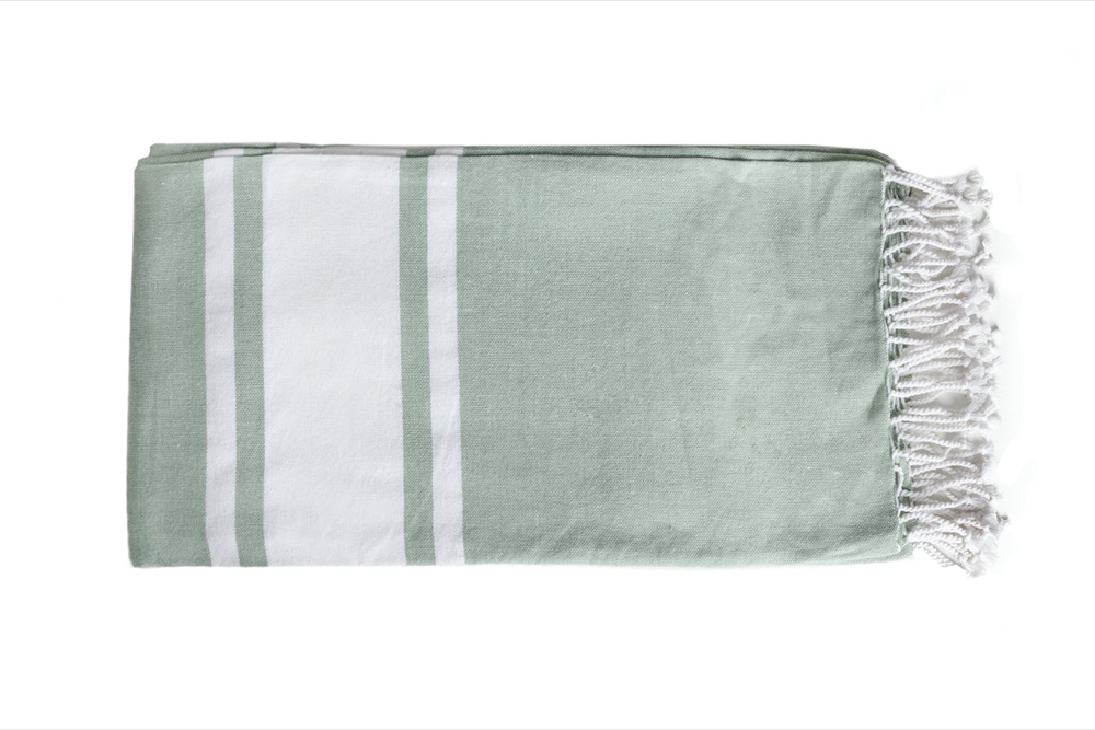 COTTON THROW MINT WITH STRIPE