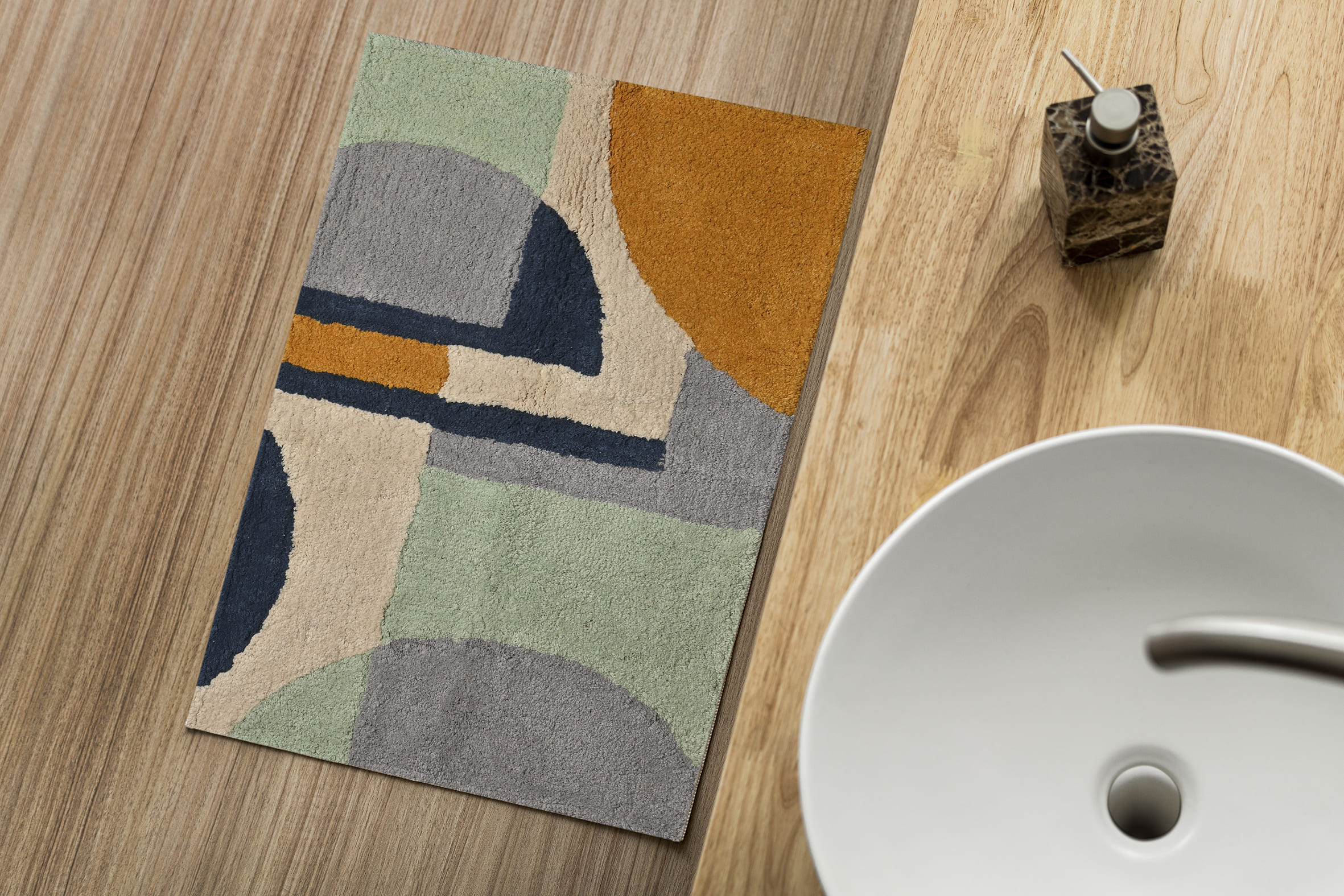 BATHMAT ABSTRACT YELLOW-MINT 50X80
