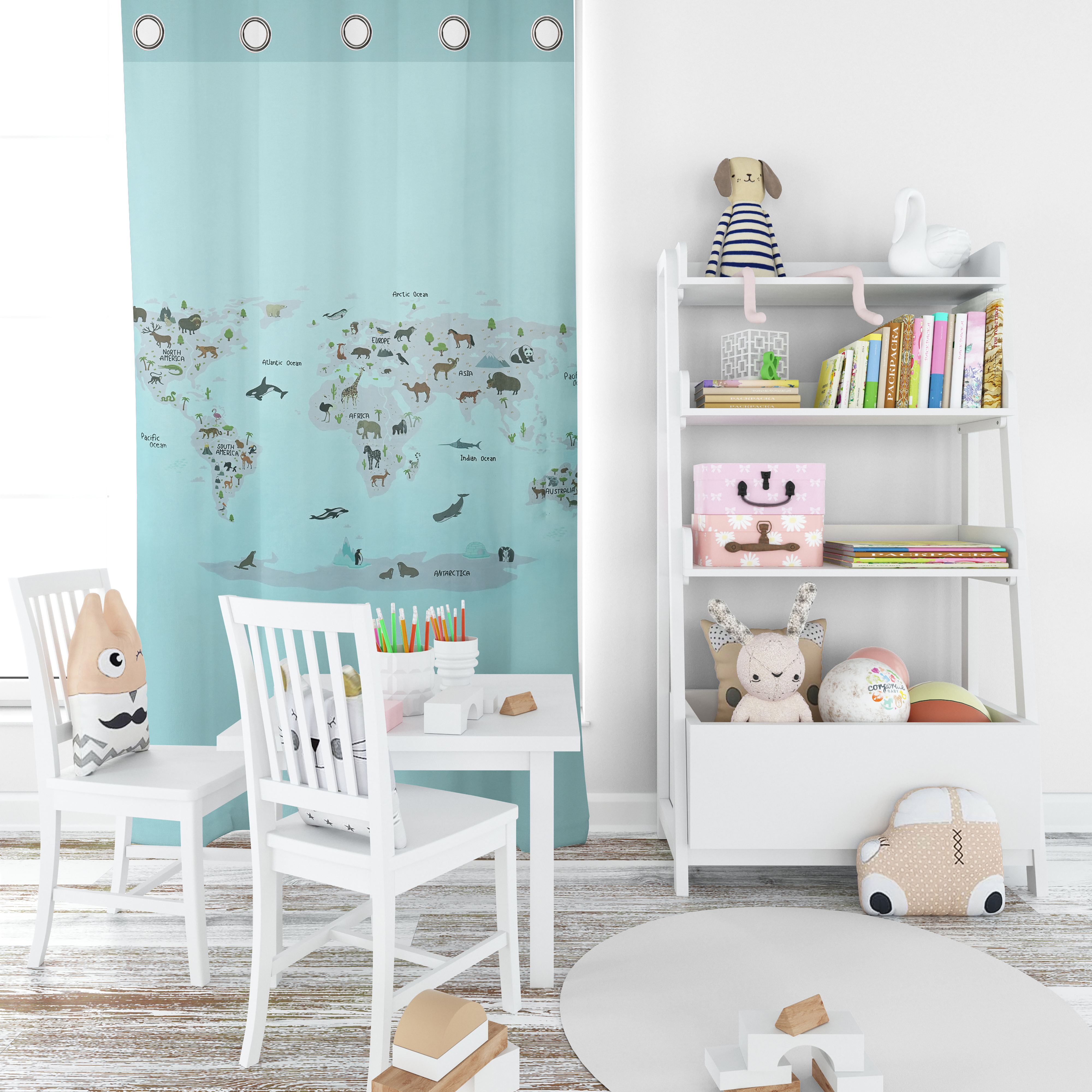 CHILDREN CURTAIN WORLD MAP 150X280 WITH EYELETS