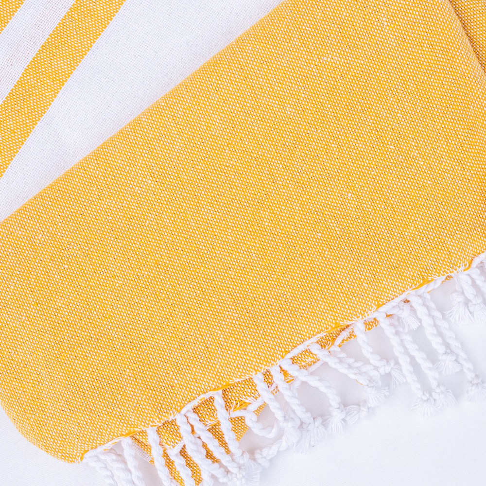 COTTON THROW MUSTARD WITH STRIPE