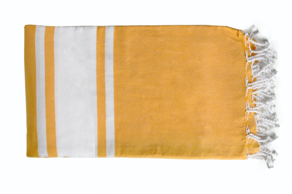 COTTON THROW MUSTARD WITH STRIPE