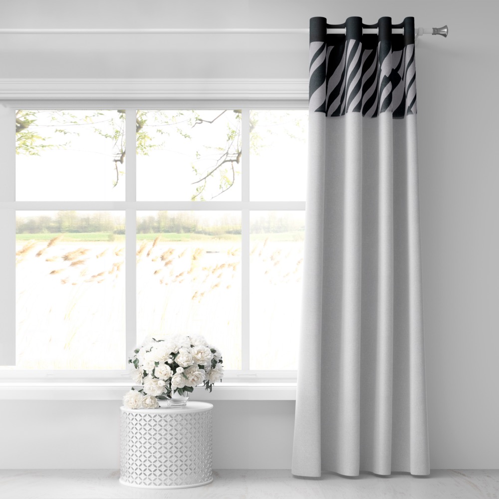 COTTON CURTAIN WHITE BLACK 140Χ260 WITH EYELETS