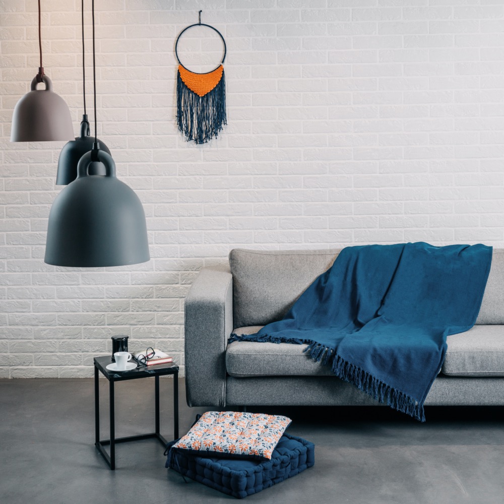 COTTON THROW SOLID BLUE WITH FRINGES