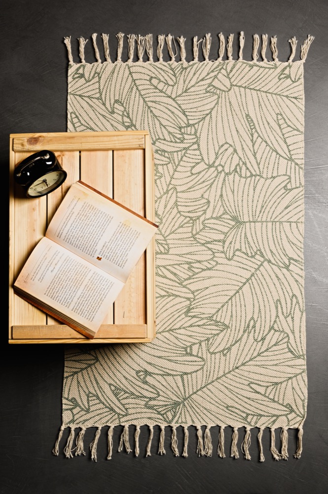 COTTON MAT GREEN LEAVES 60X90
