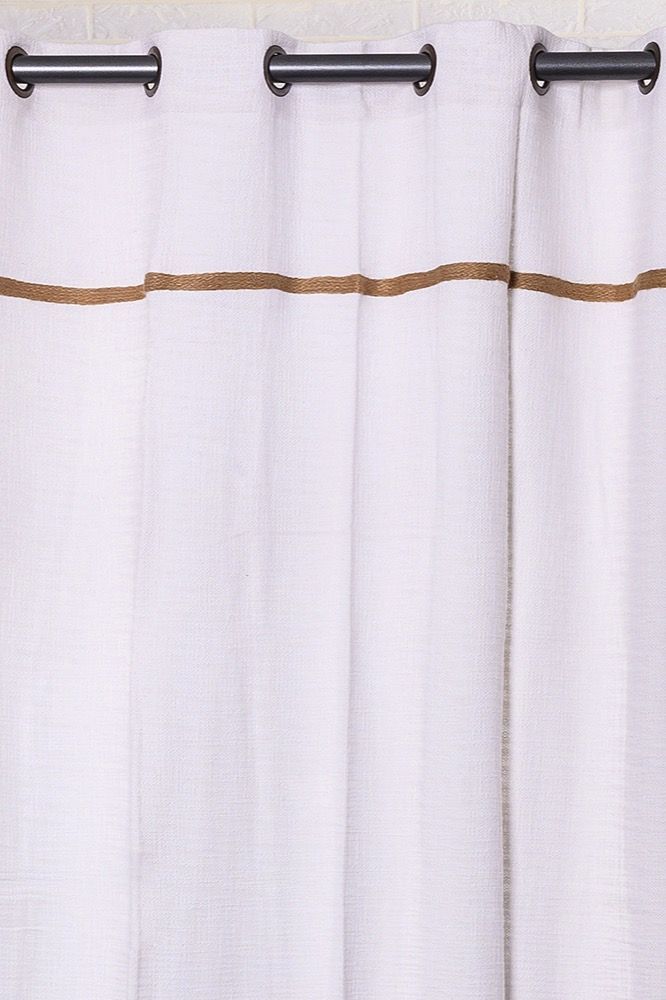 COTTON CURTAIN WHITE/JUTE 140Χ260 WITH EYELETS