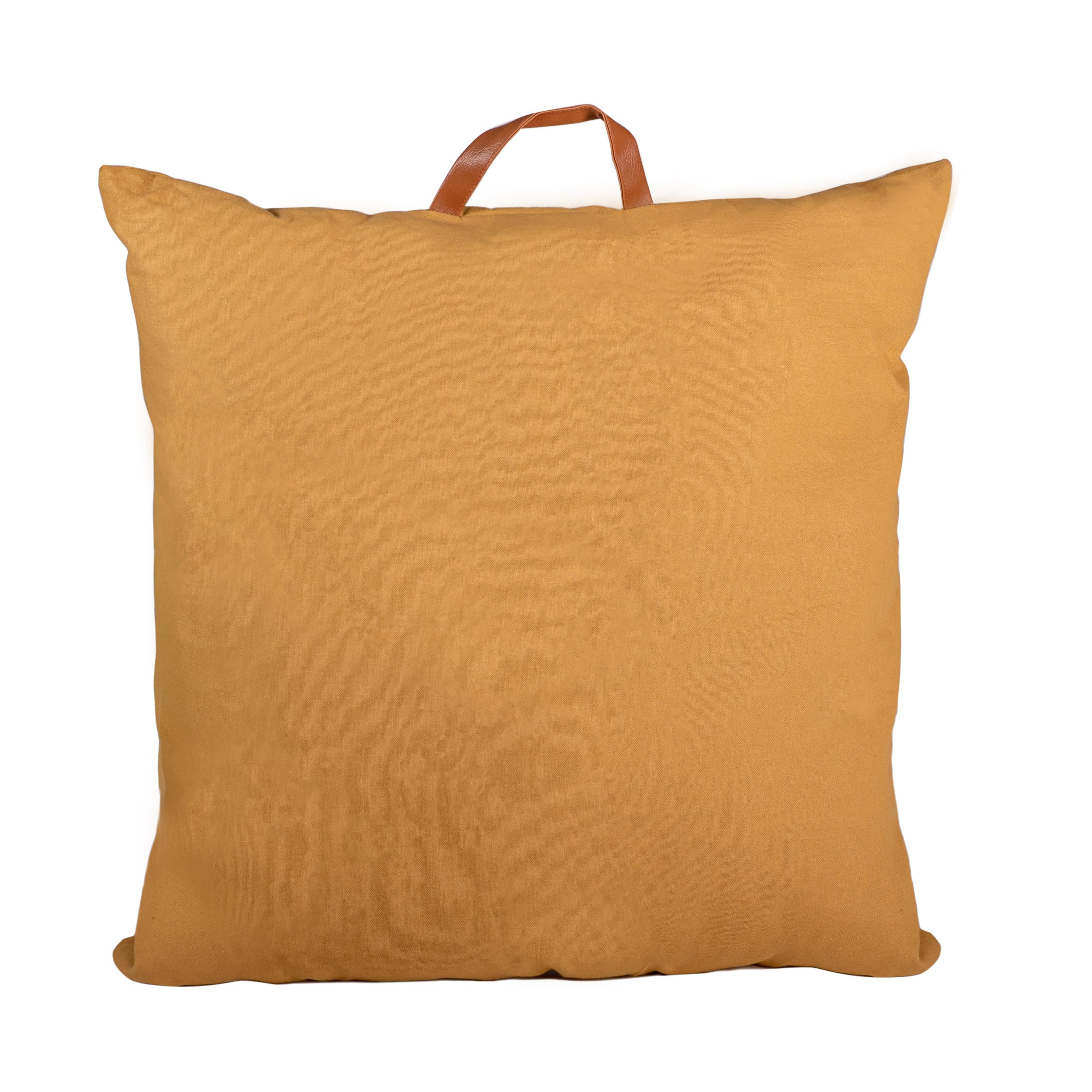 FLOOR CUSHION MUSTARD 60X60 WITH LEATHER HANGER
