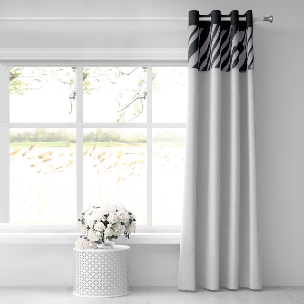 COTTON CURTAIN WHITE BLACK 140Χ260 WITH EYELETS