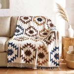 COTTON THROW BOHO BLUE/CAMEL ΔΙΘΕΣΙΟ 170Χ230