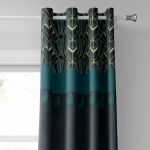 COTTON CURTAIN RHOMBUS PETROL 140X260 WITH EYELETS