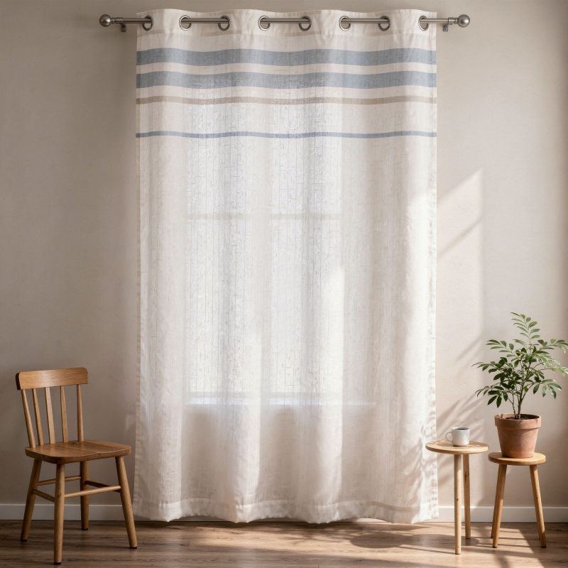 Φωτογραφία από COTTON CURTAIN ECRU WITH STRIPES 140Χ270 EYELETS