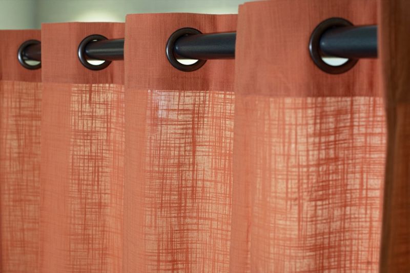 Φωτογραφία από COTTON CURTAIN PEACH  WITH WEAVING DESIGN 140X260 WITH EYELETS