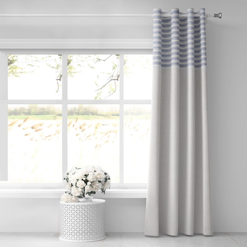 Φωτογραφία από COTTON CURTAIN - MARINE BLUE STRIPES 160X280 WITH EYELETS